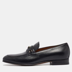 Gucci Black Leather Interlocking G Loafers Size 41
