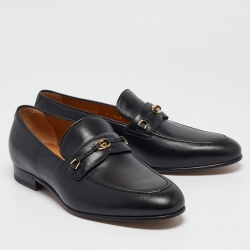 Gucci Black Leather Interlocking G Loafers Size 41