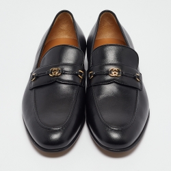 Gucci Black Leather Interlocking G Loafers Size 41