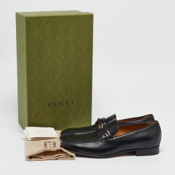 Gucci Black Leather Interlocking G Loafers Size 41