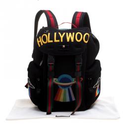 Gucci Black Mesh Embroidered Hollywood Backpack 