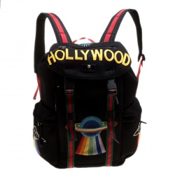 Gucci Black Mesh Fabric Hollywood Embroidered Backpack