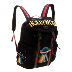 Gucci Black Mesh Fabric Hollywood Embroidered Backpack