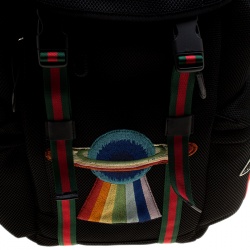 Gucci Black Mesh Fabric Hollywood Embroidered Backpack
