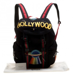 Gucci Black Mesh Fabric Hollywood Embroidered Backpack