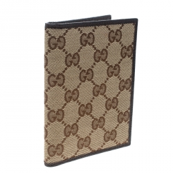Pre Owned Gucci Beige/Brown GG Canvas and Leather Passport Cover