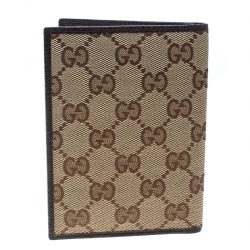 Pre Owned Gucci Beige/Brown GG Canvas and Leather Passport Cover