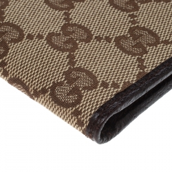 Pre Owned Gucci Beige/Brown GG Canvas and Leather Passport Cover