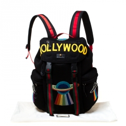 Gucci Black Mesh Fabric Hollywood Embroidered Backpack