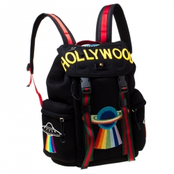 Gucci Black Mesh Fabric Hollywood Embroidered Backpack
