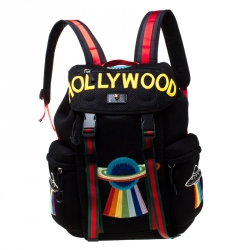 Gucci Black Mesh Fabric Hollywood Embroidered Backpack