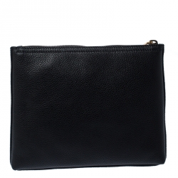 مملوكة مسبقًا Gucci Black Leather Logo Print Pouch