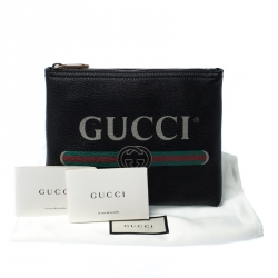 مملوكة مسبقًا Gucci Black Leather Logo Print Pouch