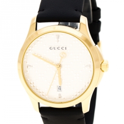 Gucci Silver Gold Plated Stainless Steel G-Timeless 126.4 Women's Wristwatch 38 mm