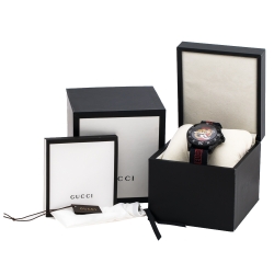 Gucci Black PVD Coated Stainless Steel Dive Tiger Embroidered 136.2 Men's Wristwatch 45 mm
