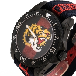 Gucci Black PVD Coated Stainless Steel Dive Tiger Embroidered 136.2 Men's Wristwatch 45 mm