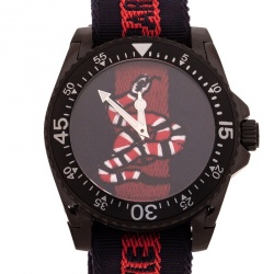 Gucci Black PVD Coated Stainless Steel Dive Snake Embroidered 136.2 Men's Wristwatch 45 mm