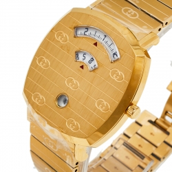 Pre Owned Gucci Yellow Gold PVD Stainless Steel Grip YA157409 Men's Wristwatch 38 mm
