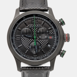 Gucci Black PVD Stainless Steel Leather G-Timeless YA126244 Men's Wristwatch 44 mm
