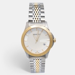 Gucci Silver Two Tone Stainless Steel G-Timeless 126.4 Man's Wristwatch 40mm