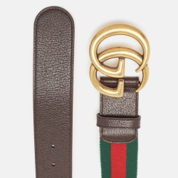 Pre Owned Gucci Multicolor Leather and Canvas Web Double G Buckle Belt 95 CM
