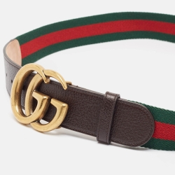 Pre Owned Gucci Multicolor Leather and Canvas Web Double G Buckle Belt 95 CM