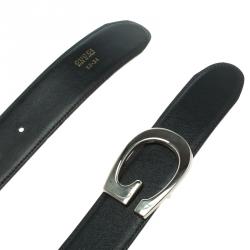 Pre Owned حزام غوتشي إبزيم شعار جلد أسود 85 سم