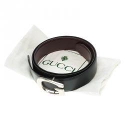 Pre Owned حزام غوتشي إبزيم شعار جلد أسود 85 سم