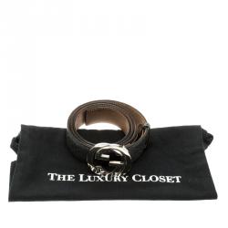 Pre Owned حزام غوتشي إبزيم GG متشابك جلد غوتشيسيما رمادي داكن 100 سم