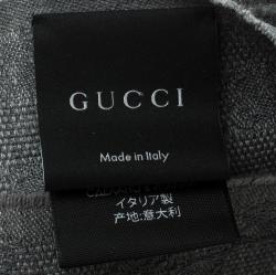 Pre Owned Gucci Grey Guccissima Wool and Silk Web Stripe Detail Fringed Edge Muffler