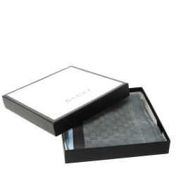 Pre Owned Gucci Grey Guccissima Wool and Silk Web Stripe Detail Fringed Edge Muffler