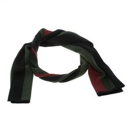 Gucci Black Silk Wool Web Stripe Detail Muffler