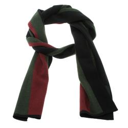 Gucci Black Silk Wool Web Stripe Detail Muffler