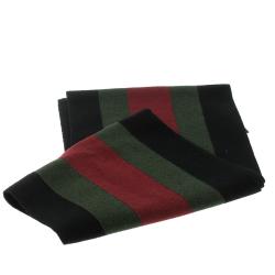 Gucci Black Silk Wool Web Stripe Detail Muffler