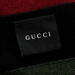 Gucci Black Silk Wool Web Stripe Detail Muffler