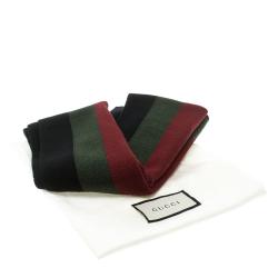 Gucci Black Silk Wool Web Stripe Detail Muffler