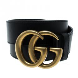 مملوكة مسبقًا حزام غوتشي إبزيم G مزدوج جلد أسود 95 سم