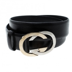 مملوكة مسبقًا Gucci Black Leather Interlocking GG Belt 85cm