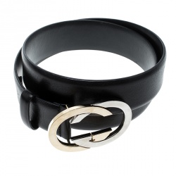 مملوكة مسبقًا Gucci Black Leather Interlocking GG Belt 85cm
