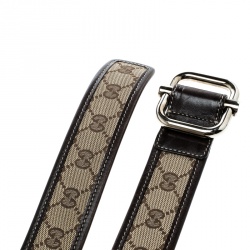 Pre Owned Gucci Beige/Brown GG Canvas and Leather Belt 100cm
