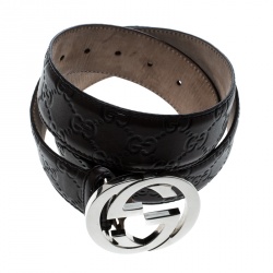 مملوكة مسبقًا Gucci Dark Brown Guccissima Leather Interlocking GG Buckle Belt 95 CM