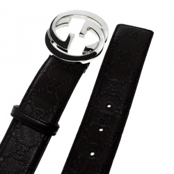 مملوكة مسبقًا Gucci Dark Brown Guccissima Leather Interlocking GG Buckle Belt 95 CM