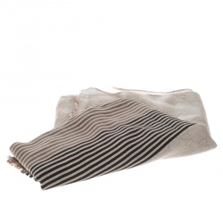 Gucci Beige Striped Cotton and Silk Guccissima Scarf