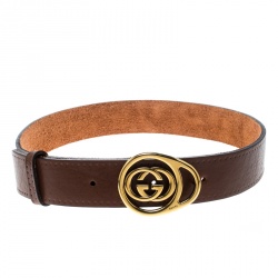 مملوكة مسبقًا Gucci Brown Leather GG Interlocking Buckle Belt 85cm