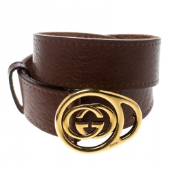 مملوكة مسبقًا Gucci Brown Leather GG Interlocking Buckle Belt 85cm
