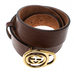 مملوكة مسبقًا Gucci Brown Leather GG Interlocking Buckle Belt 85cm