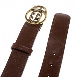 مملوكة مسبقًا Gucci Brown Leather GG Interlocking Buckle Belt 85cm
