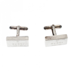 Pre Owned Gucci Trademark Silver Rectangular Cufflinks