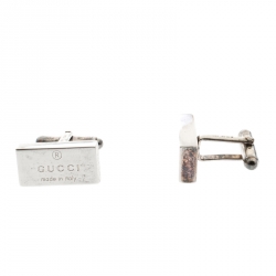 Pre Owned Gucci Trademark Silver Rectangular Cufflinks