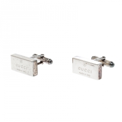 Pre Owned Gucci Trademark Silver Rectangular Cufflinks